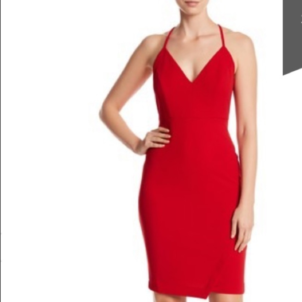 bebe Lace Back Strappy Midi Dress - Red